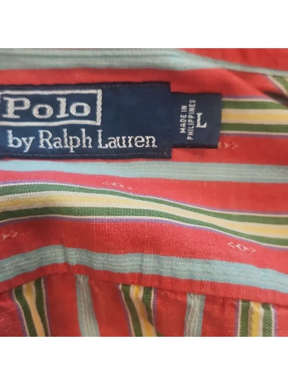 Polo Ralph Lauren Men’s Button Down Shirt Large Red Green Striped Classic Fit